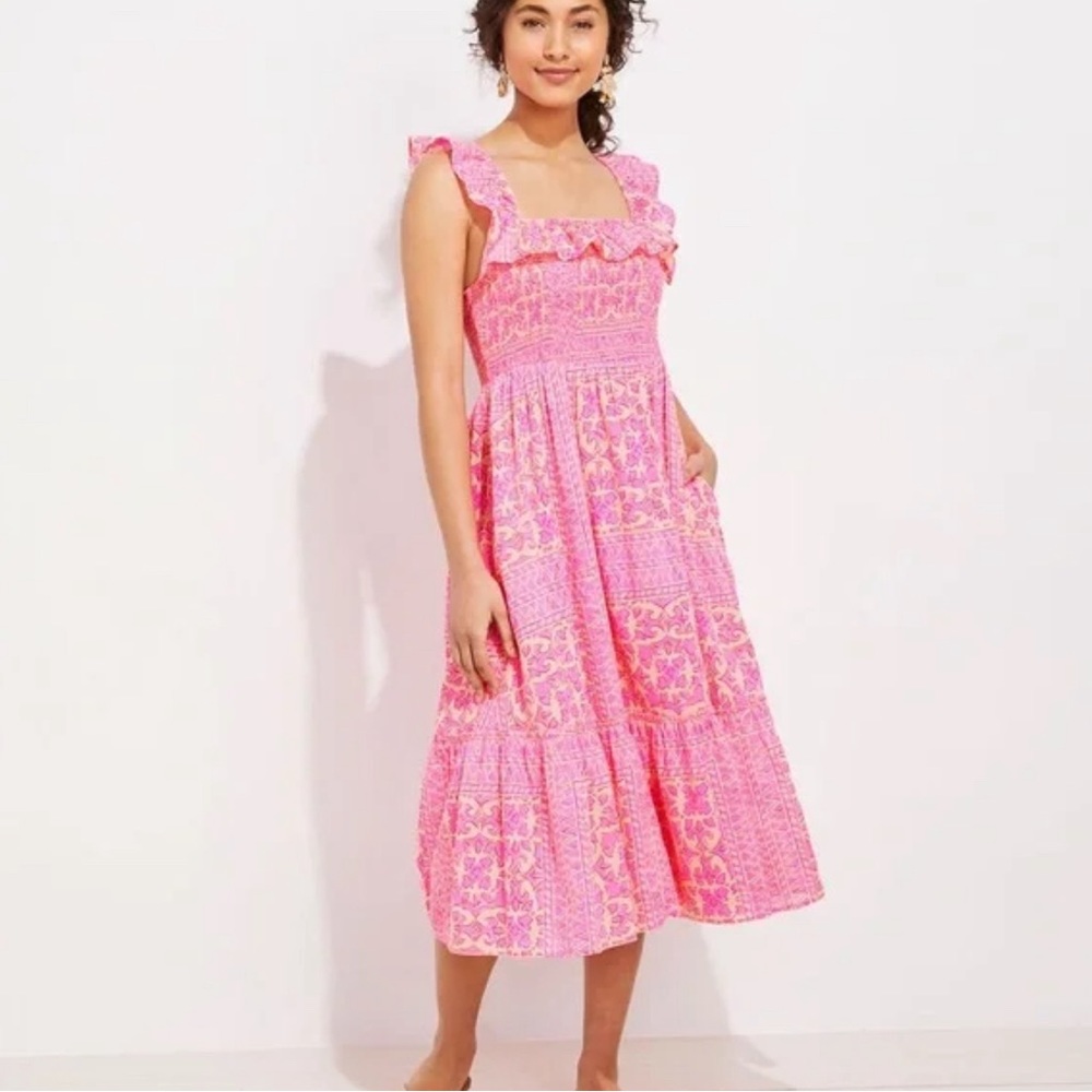 Vineyard Vines Pink Tortola Smocked MIdi Dress size S